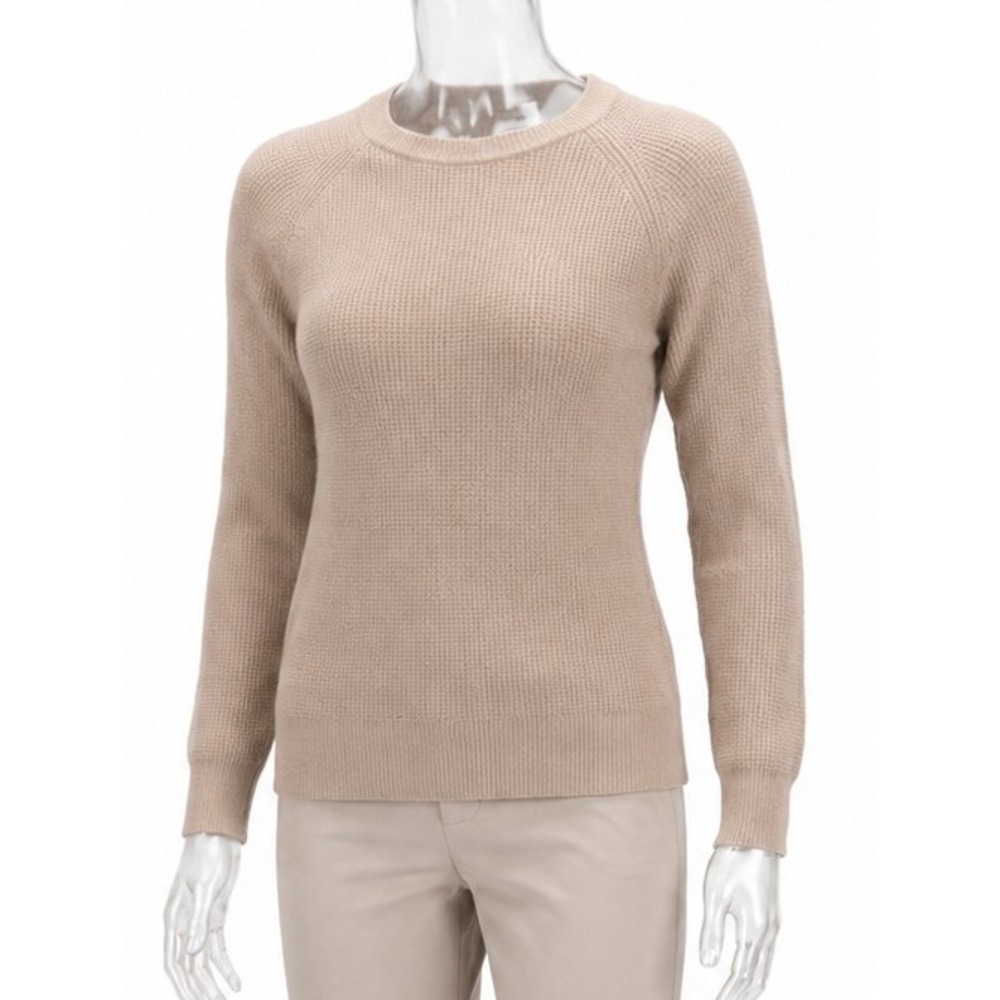 Wilt Tan Waffle Knit Cotton/Cashmere Blend Crewneck Sweater SKUW558